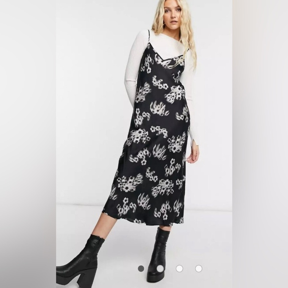 ALLSAINTS Black And White Hera Jasmine Midi Dress Size Large